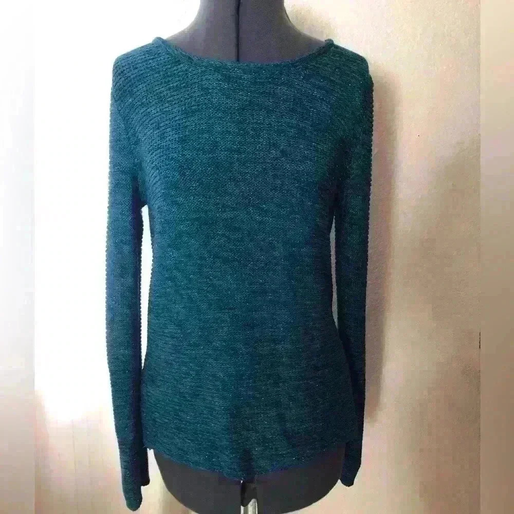 VTG French Laundry Crewneck Inside out Stitch Metallic Blue Sweater Women Large